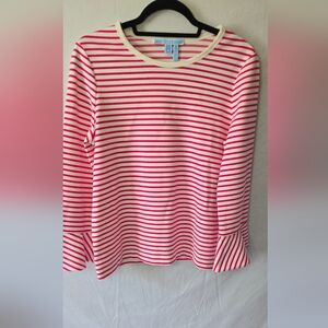 3/$25 Draper James Pink/White Striped Nautical Preppy Bell Sleeve Pullover M